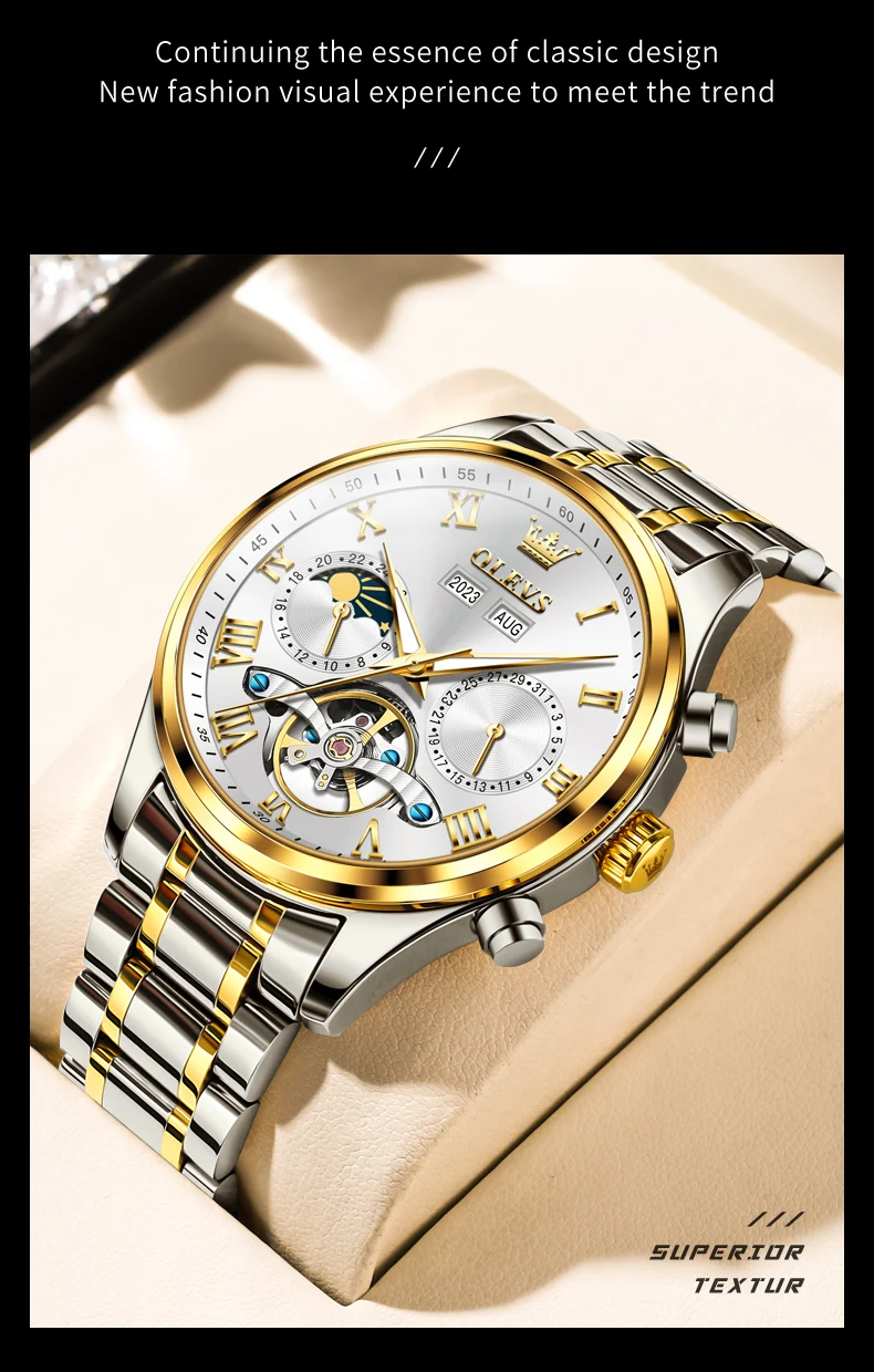 OLEVS 7005 Stainless Steel Hot Selling Styles Customized Luminous Watch Automatic Mechanical Watch for Man 4