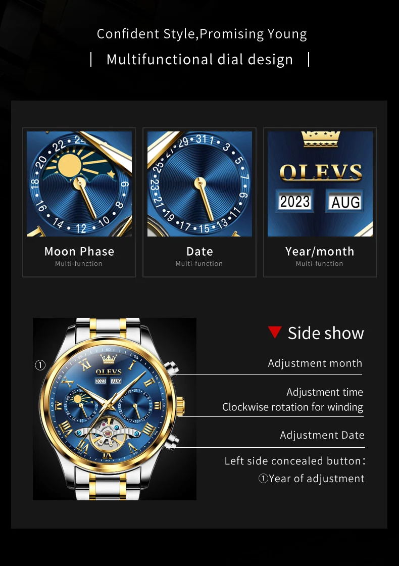 OLEVS 7005 Stainless Steel Hot Selling Styles Customized Luminous Watch Automatic Mechanical Watch for Man 6