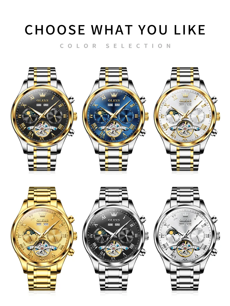 OLEVS 7005 Stainless Steel Hot Selling Styles Customized Luminous Watch Automatic Mechanical Watch for Man 9
