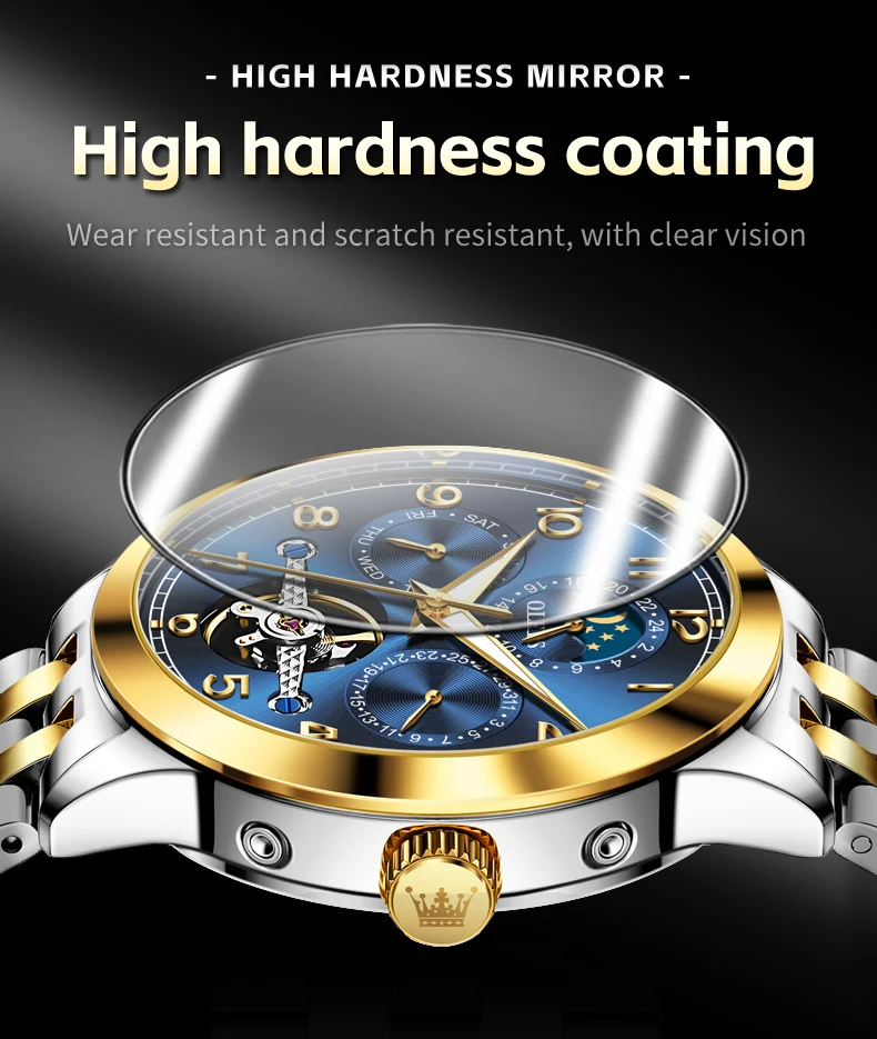 OLEVS 7018 Customized Fashion Moon Phase Stainless Steel Multifunctional Waterproof Automatic Mechanical Watch for Man 12