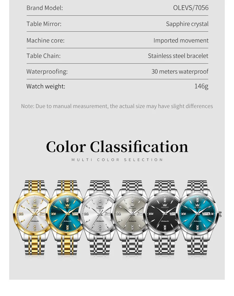 OLEVS 7056 Classic Business Design Automatic Classic Automatic Calendar Diamond Luminous Man Mechanical Watch 14