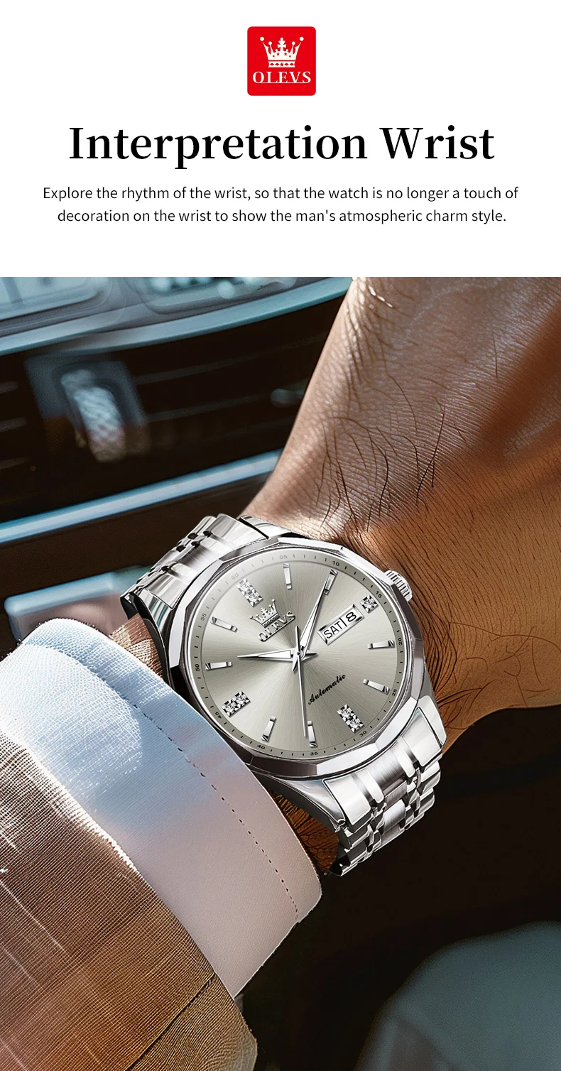 OLEVS 7056 Classic Business Design Automatic Classic Automatic Calendar Diamond Luminous Man Mechanical Watch 3