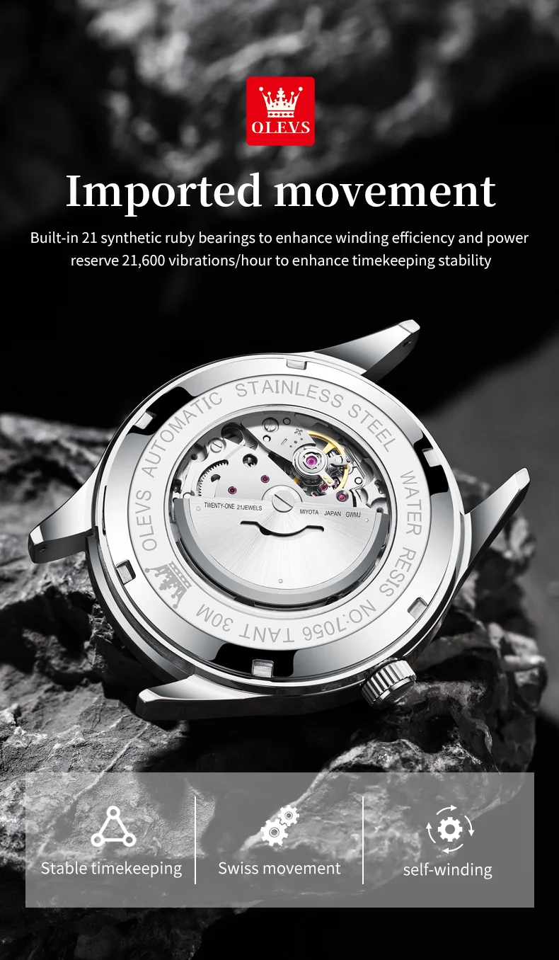 OLEVS 7056 Classic Business Design Automatic Classic Automatic Calendar Diamond Luminous Man Mechanical Watch 6