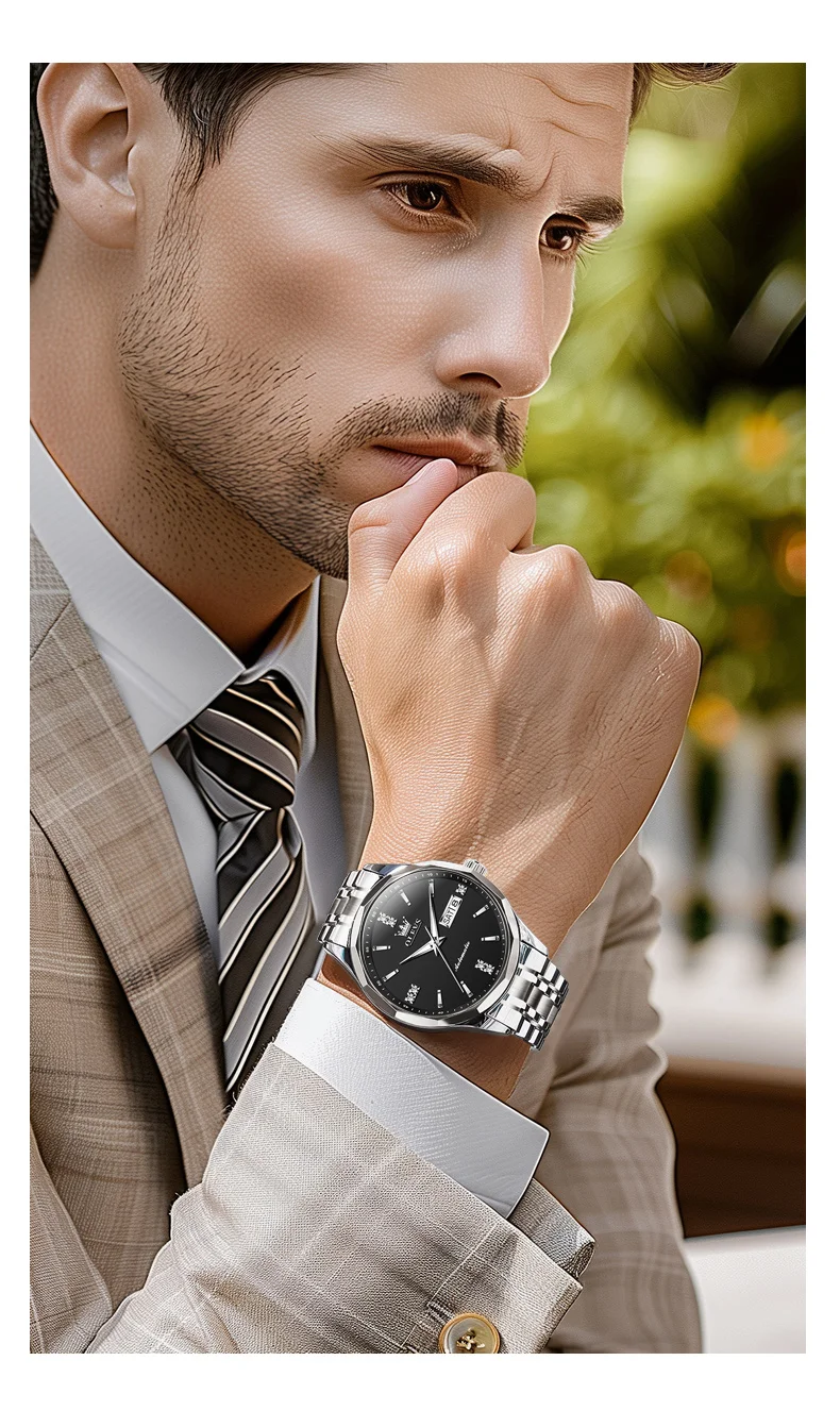 OLEVS 7056 Classic Business Design Automatic Classic Automatic Calendar Diamond Luminous Man Mechanical Watch 7