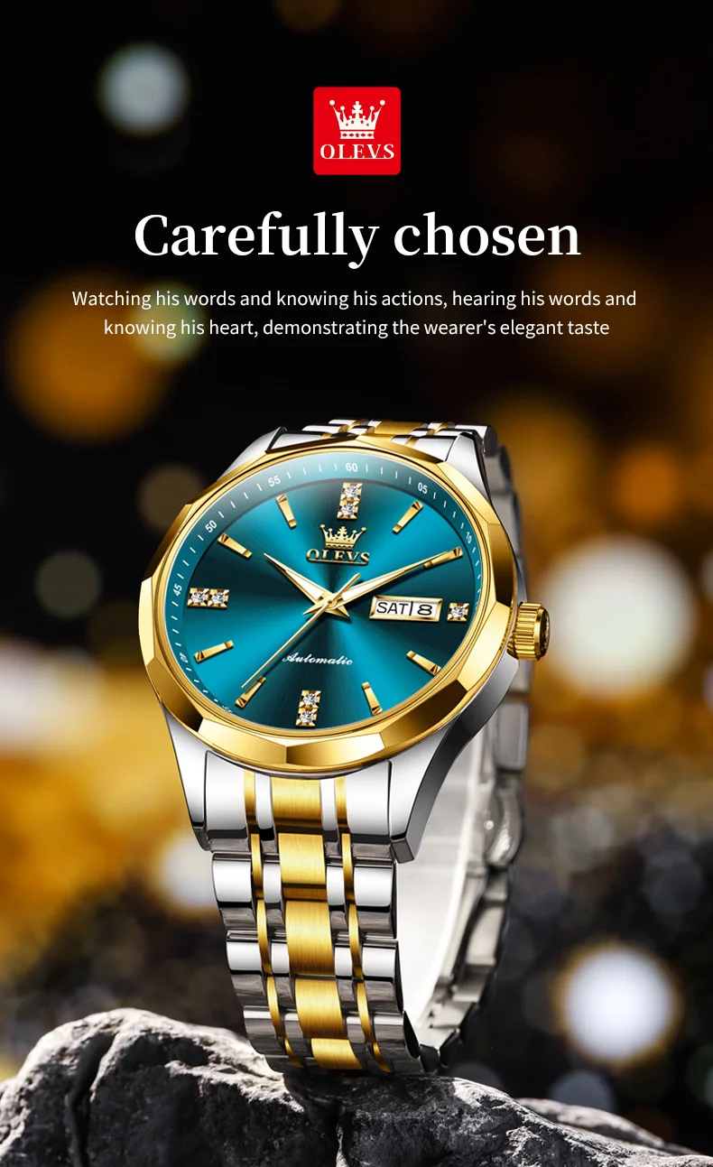 OLEVS 7056 Classic Business Design Automatic Classic Automatic Calendar Diamond Luminous Man Mechanical Watch 8