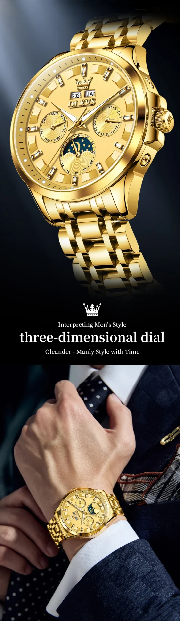 OLEVS For OLEVS 7070 Luxury Automatic Mechanical Sports Watch Multifunctional Diamond Moon Phase Stainless Steel 1
