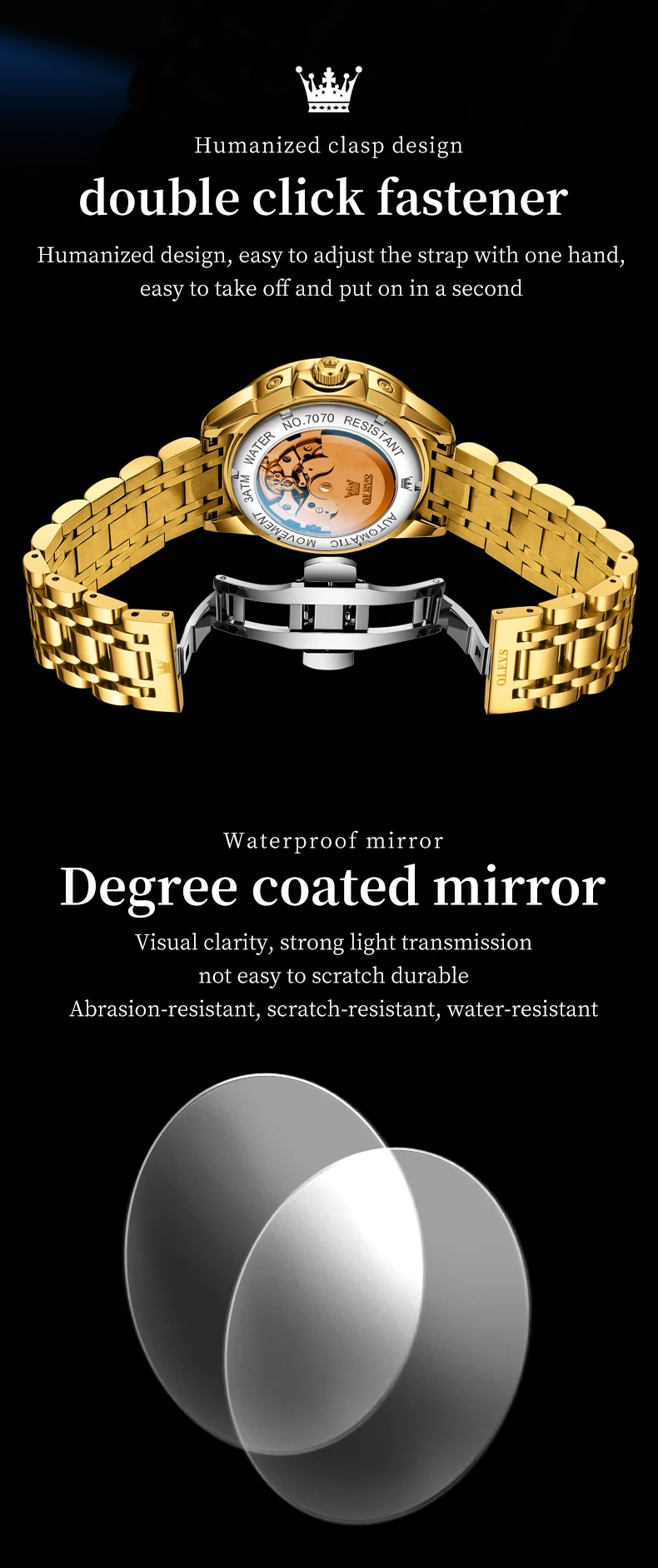 OLEVS For OLEVS 7070 Luxury Automatic Mechanical Sports Watch Multifunctional Diamond Moon Phase Stainless Steel 5
