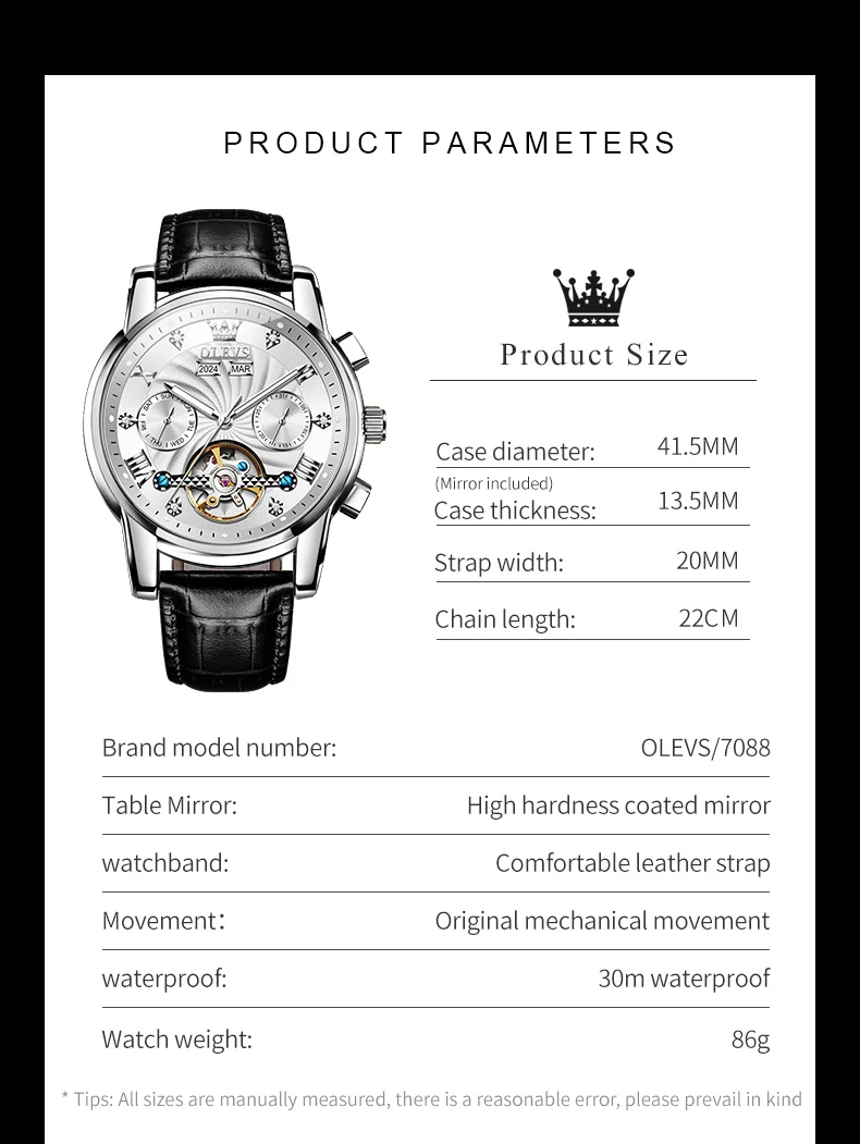 OLEVS 7088 Watch Luxury Sports Bands Leather Strap Calendar Automatic Sports Luminous Mechanical Watch for Man 10