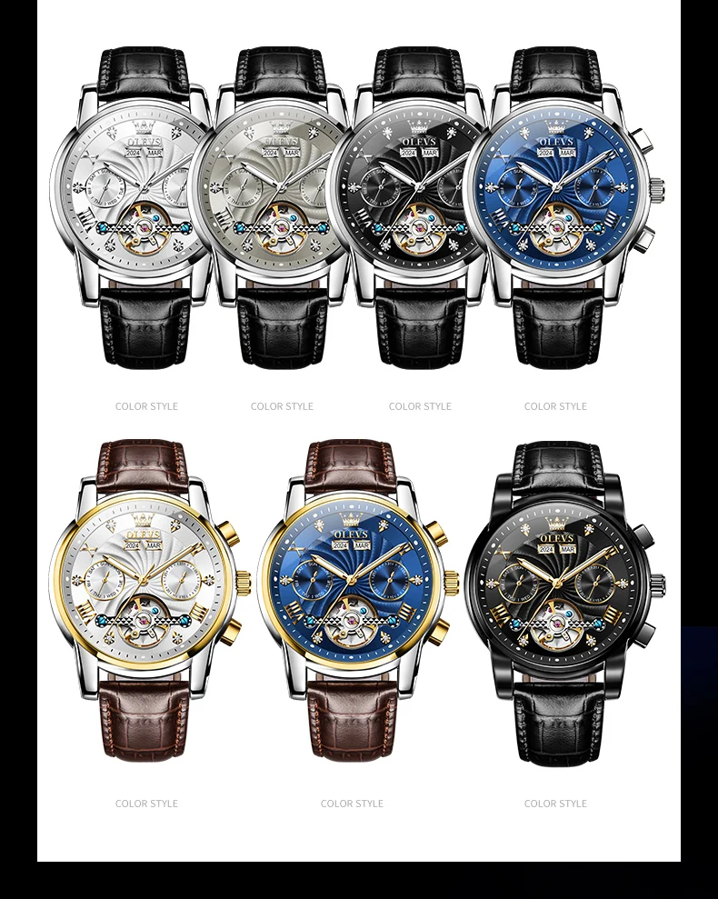 OLEVS 7088 Watch Luxury Sports Bands Leather Strap Calendar Automatic Sports Luminous Mechanical Watch for Man 11