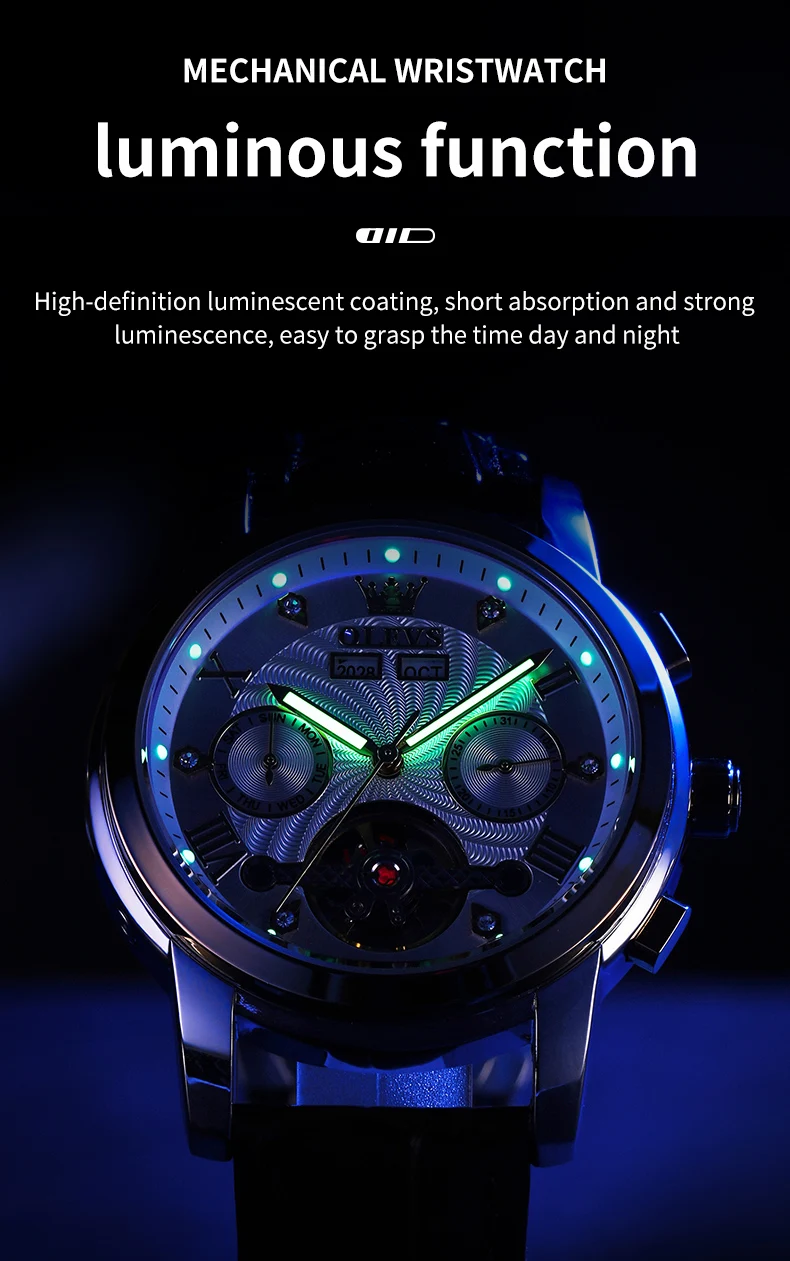 OLEVS 7088 Watch Luxury Sports Bands Leather Strap Calendar Automatic Sports Luminous Mechanical Watch for Man 12