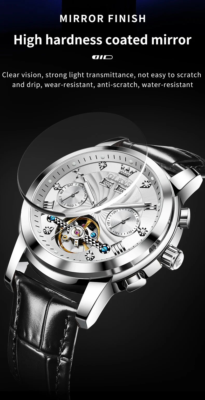 OLEVS 7088 Watch Luxury Sports Bands Leather Strap Calendar Automatic Sports Luminous Mechanical Watch for Man 13