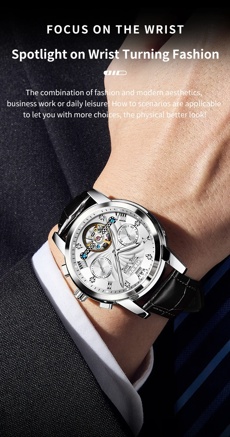 OLEVS 7088 Watch Luxury Sports Bands Leather Strap Calendar Automatic Sports Luminous Mechanical Watch for Man 3