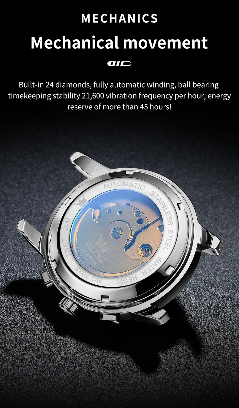 OLEVS 7088 Watch Luxury Sports Bands Leather Strap Calendar Automatic Sports Luminous Mechanical Watch for Man 7