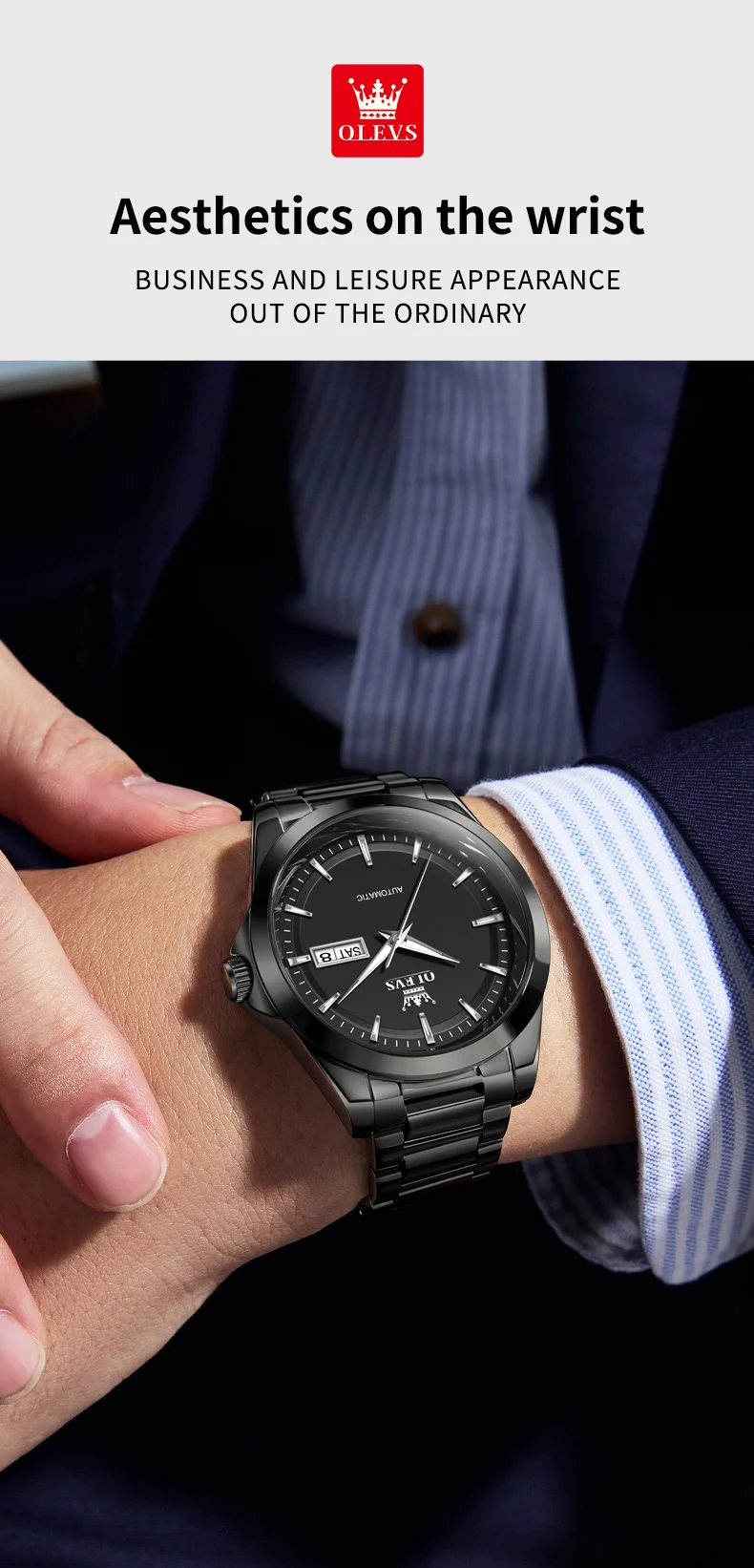 OLEVS 7090 Luxury Calendar Luminous Fashion Classic Waterproof Automatic Mechanical Watch for Man 11