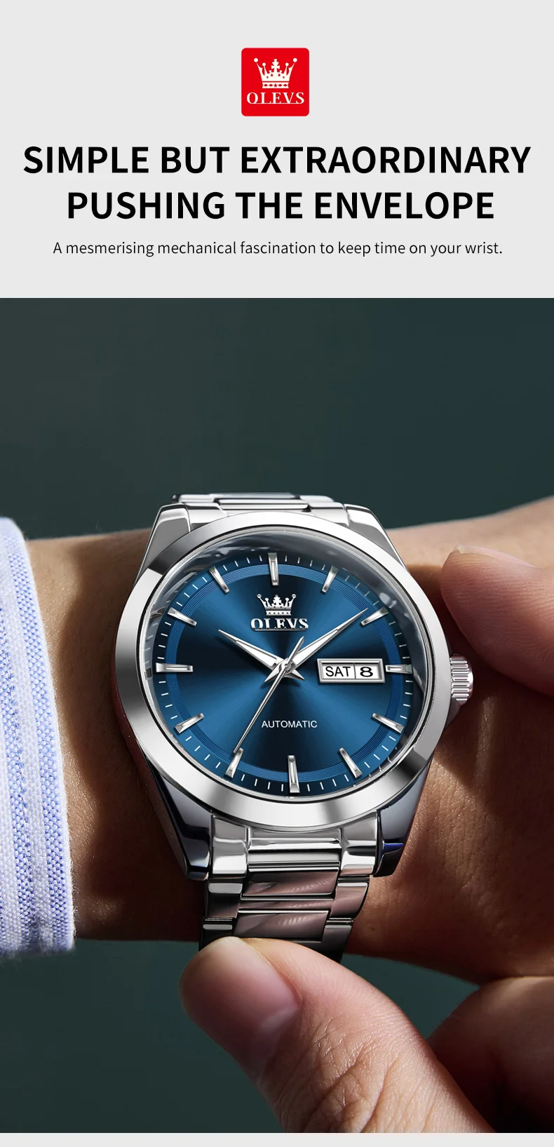 OLEVS 7090 Luxury Calendar Luminous Fashion Classic Waterproof Automatic Mechanical Watch for Man 2
