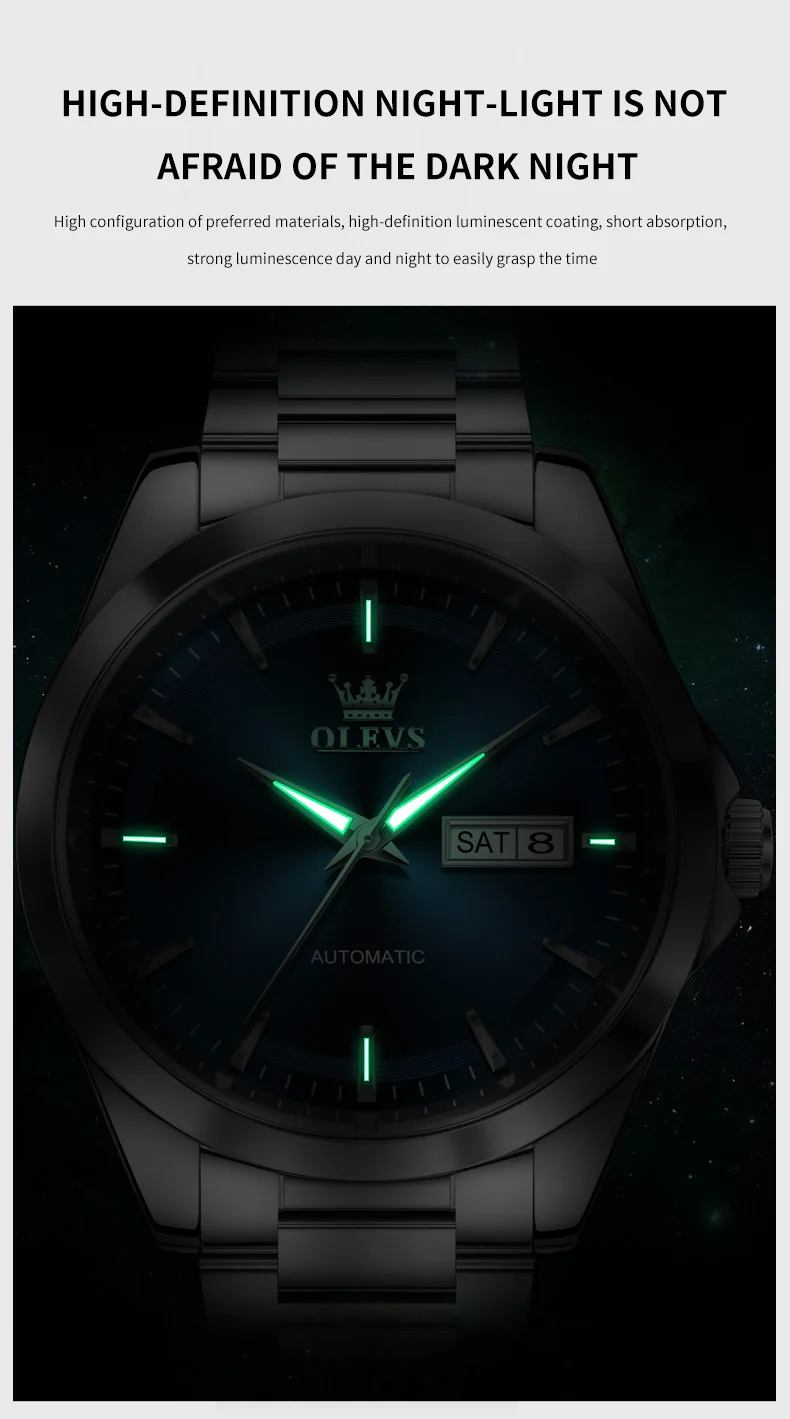 OLEVS 7090 Luxury Calendar Luminous Fashion Classic Waterproof Automatic Mechanical Watch for Man 5