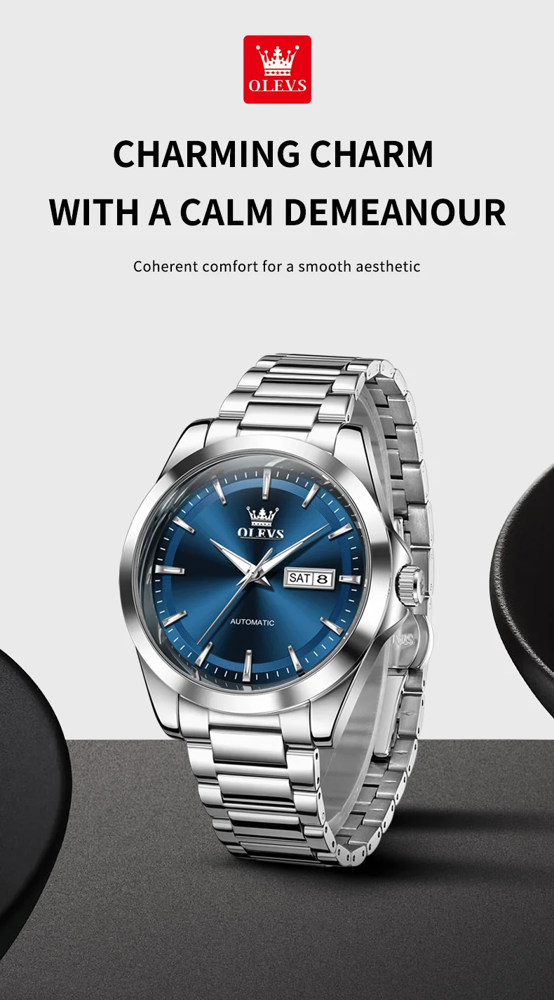OLEVS 7090 Luxury Calendar Luminous Fashion Classic Waterproof Automatic Mechanical Watch for Man 7