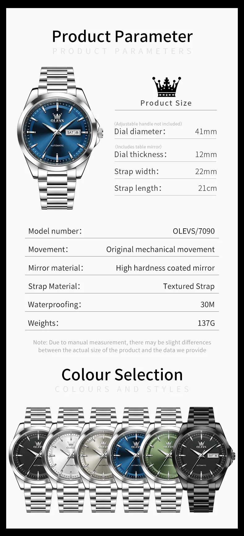 OLEVS 7090 Luxury Calendar Luminous Fashion Classic Waterproof Automatic Mechanical Watch for Man 8