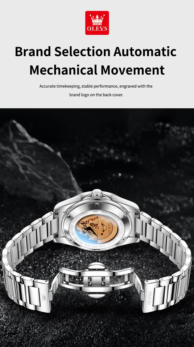 OLEVS 7090 Luxury Calendar Luminous Fashion Classic Waterproof Automatic Mechanical Watch for Man 9