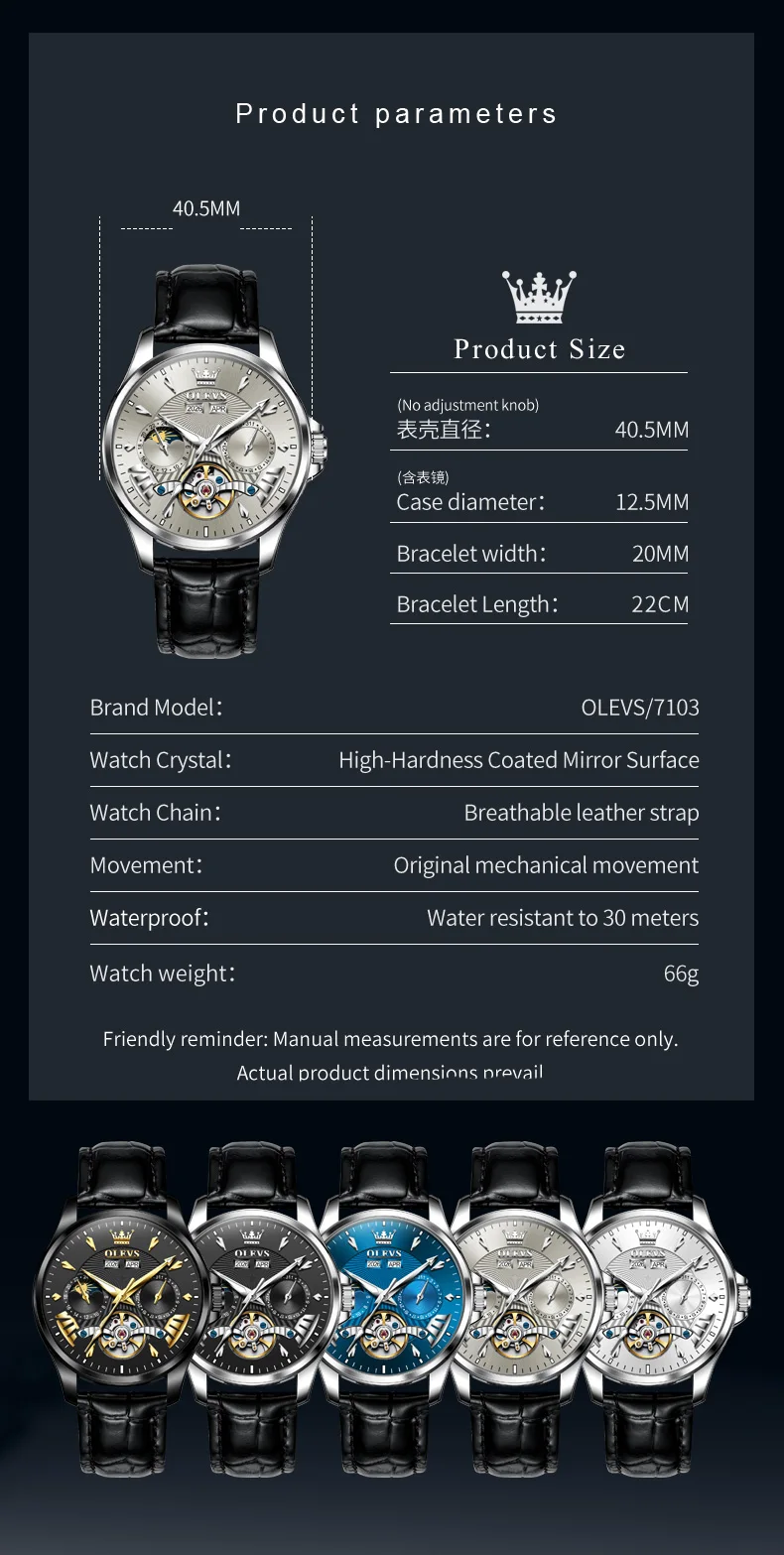 OLEVS 7103 Fashion Multi Functional Tourbillon Luminous Stainless Steel Automatic Mechanical Watch for Man 3