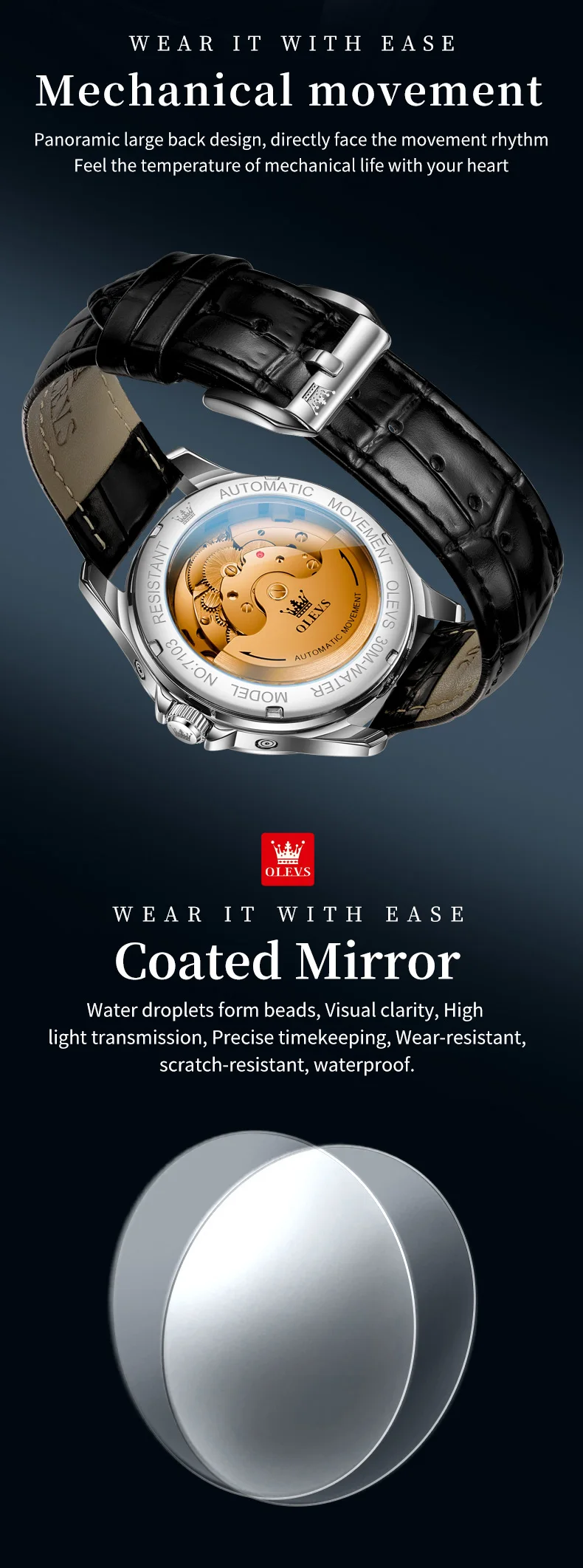 OLEVS 7103 Fashion Multi Functional Tourbillon Luminous Stainless Steel Automatic Mechanical Watch for Man 5