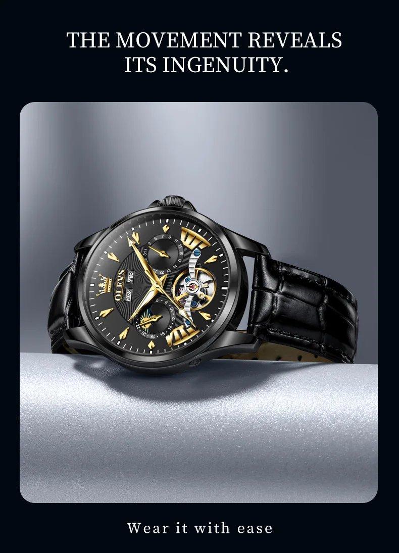 OLEVS 7103 Fashion Multi Functional Tourbillon Luminous Stainless Steel Automatic Mechanical Watch for Man 7