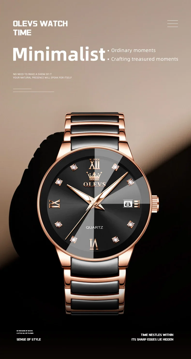 OLEVS 7114 Luxury Classic Business Stainless Steel Ceramic Fashion Waterproof Luminous Quartz Watch for Men 1