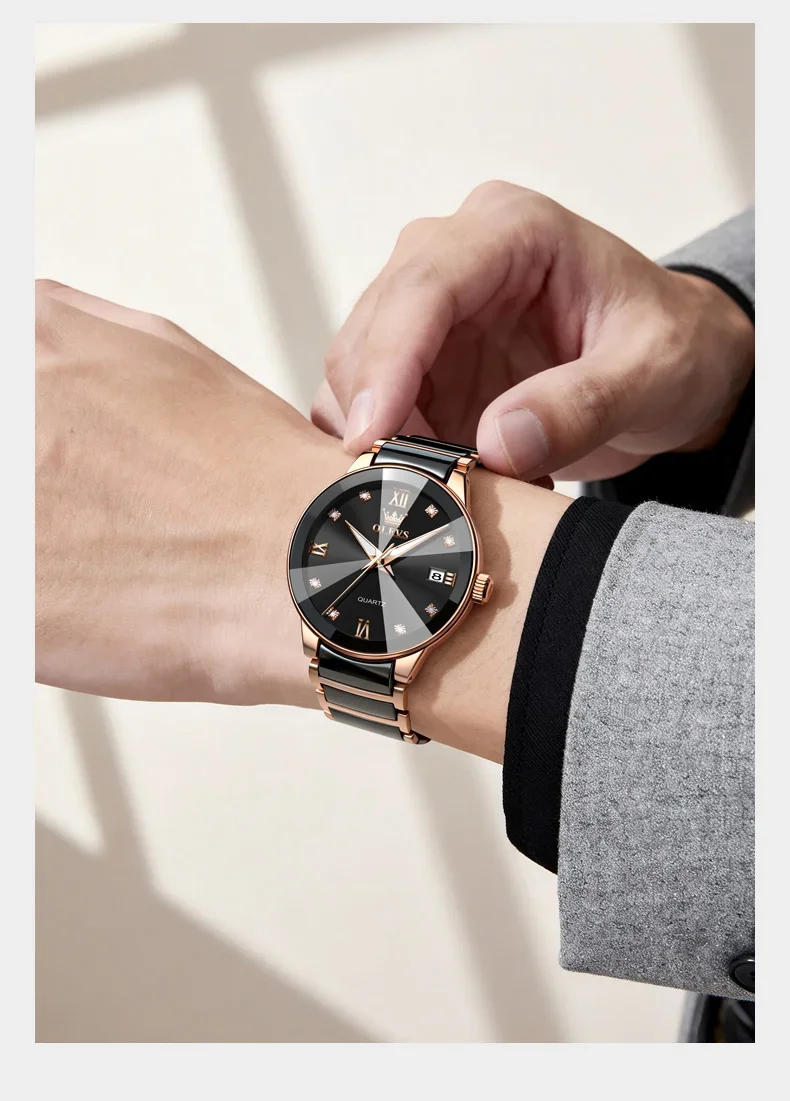 OLEVS 7114 Luxury Classic Business Stainless Steel Ceramic Fashion Waterproof Luminous Quartz Watch for Men 10