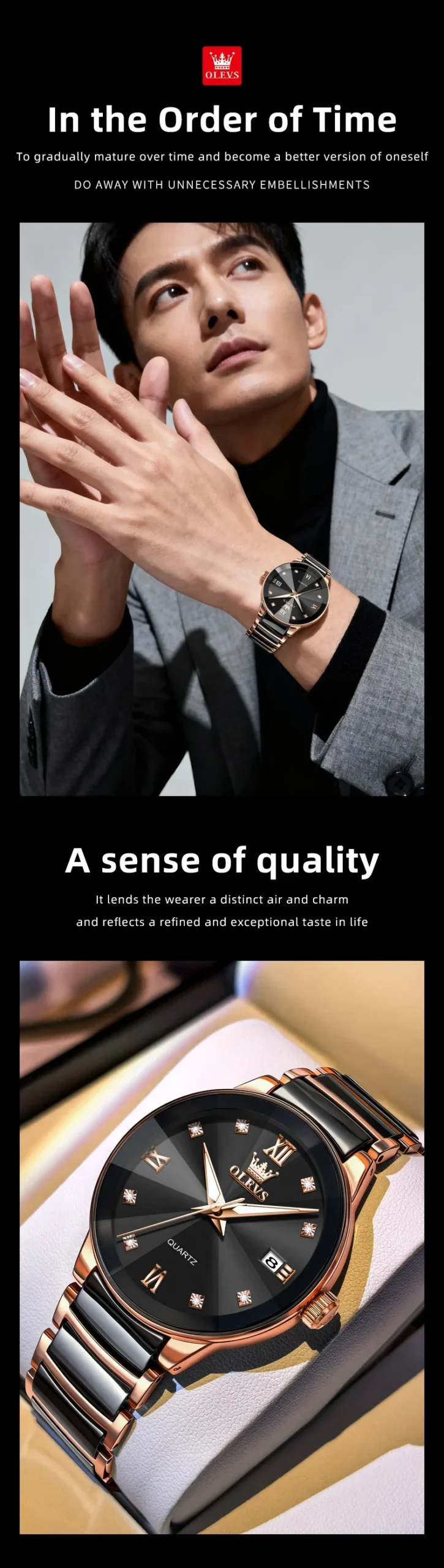 OLEVS 7114 Luxury Classic Business Stainless Steel Ceramic Fashion Waterproof Luminous Quartz Watch for Men 2