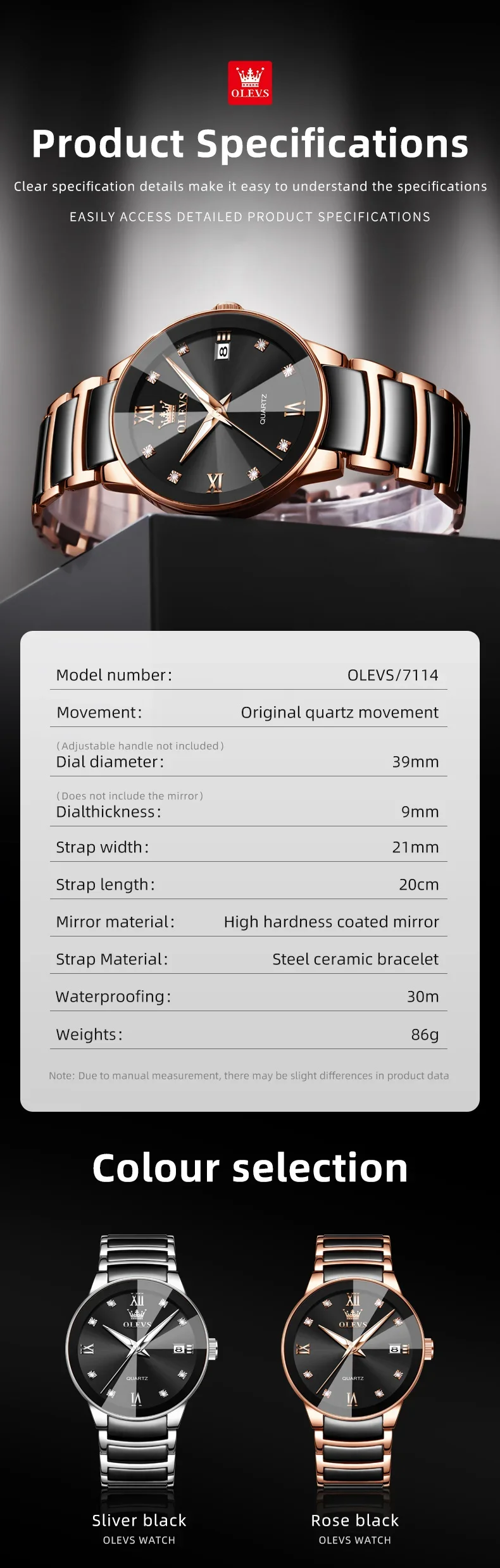 OLEVS 7114 Luxury Classic Business Stainless Steel Ceramic Fashion Waterproof Luminous Quartz Watch for Men 4