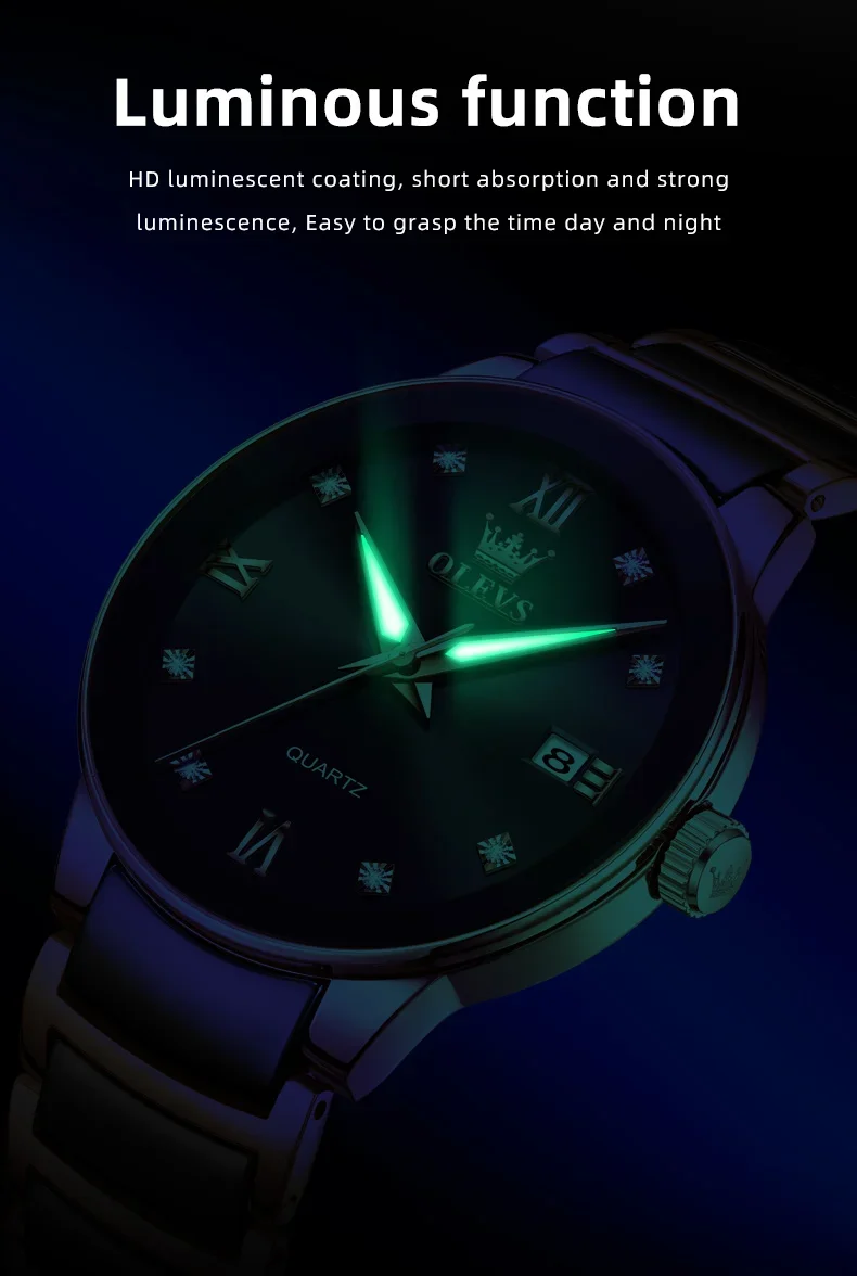 OLEVS 7114 Luxury Classic Business Stainless Steel Ceramic Fashion Waterproof Luminous Quartz Watch for Men 6