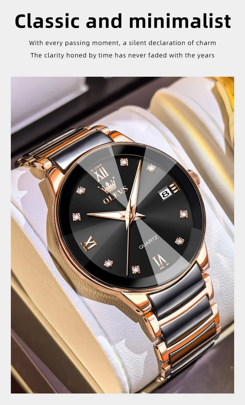 OLEVS 7114 Luxury Classic Business Stainless Steel Ceramic Fashion Waterproof Luminous Quartz Watch for Men 9