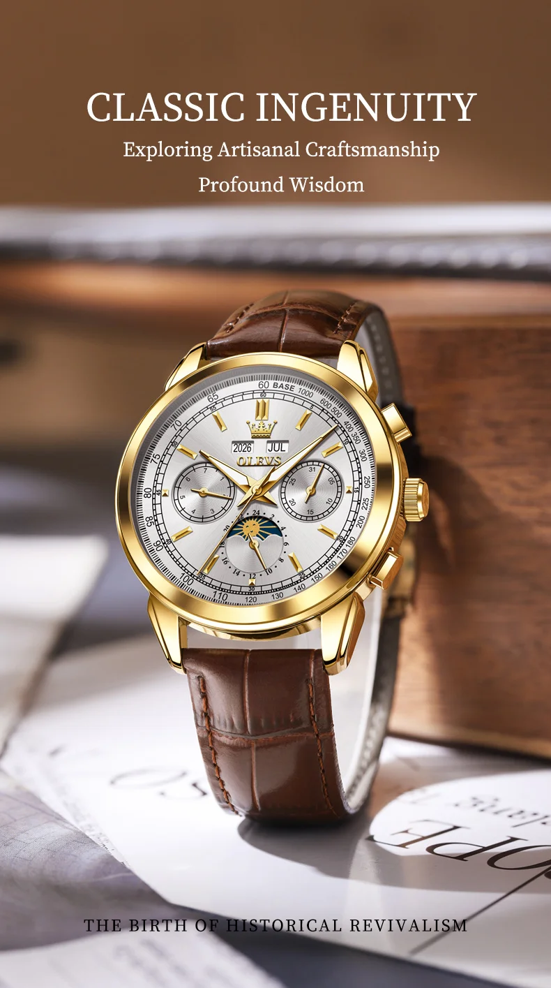 OLEVS 7117 Design Watches for Men Luxury Genuine Leather Strap Automatic Mechanical Watch 1