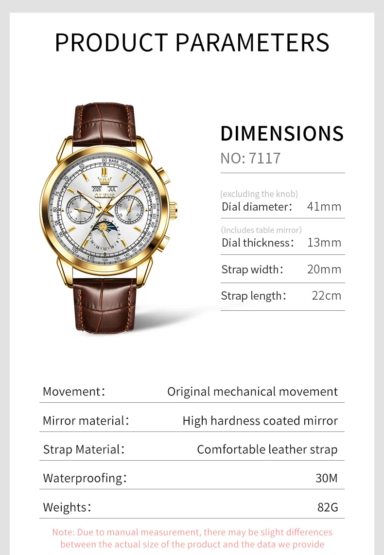 OLEVS 7117 Design Watches for Men Luxury Genuine Leather Strap Automatic Mechanical Watch 14