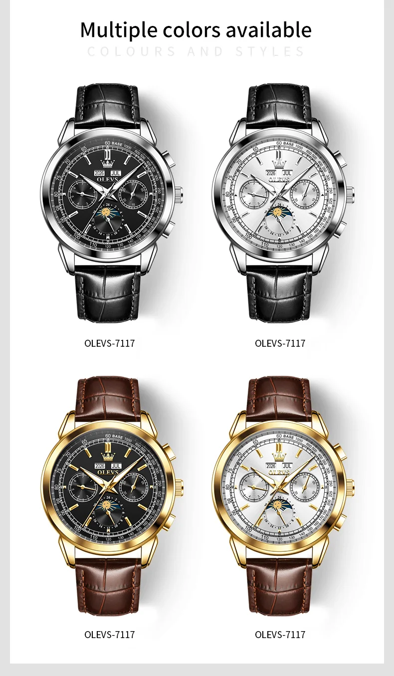 OLEVS 7117 Design Watches for Men Luxury Genuine Leather Strap Automatic Mechanical Watch 15