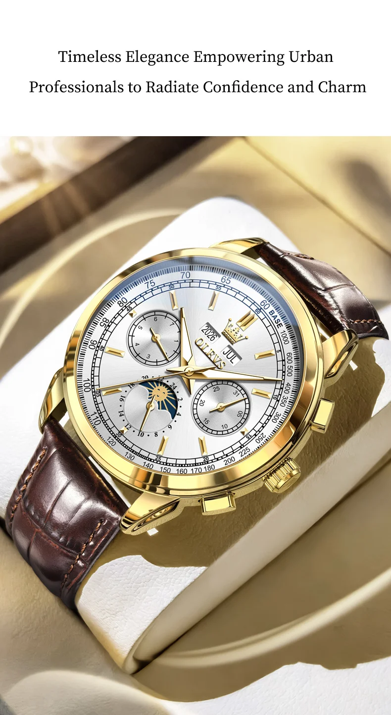 OLEVS 7117 Design Watches for Men Luxury Genuine Leather Strap Automatic Mechanical Watch 3