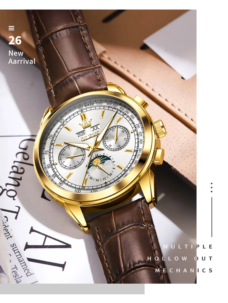 OLEVS 7117 Design Watches for Men Luxury Genuine Leather Strap Automatic Mechanical Watch 5