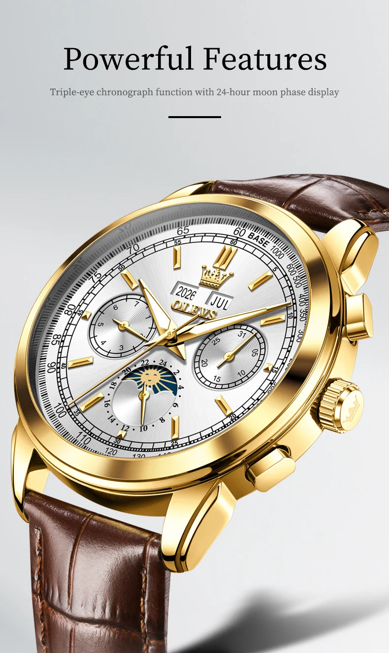 OLEVS 7117 Design Watches for Men Luxury Genuine Leather Strap Automatic Mechanical Watch 7