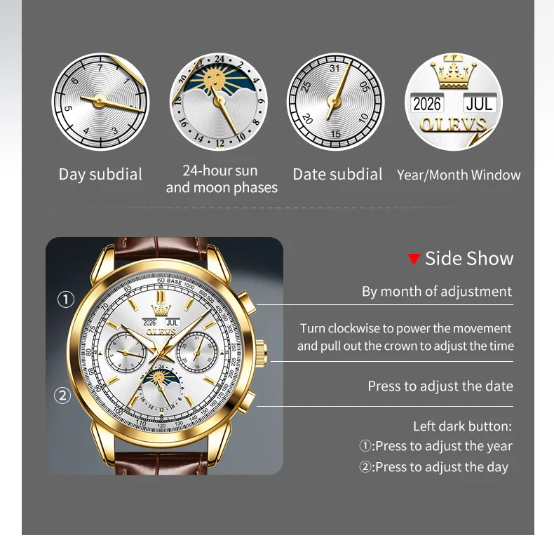 OLEVS 7117 Design Watches for Men Luxury Genuine Leather Strap Automatic Mechanical Watch 8