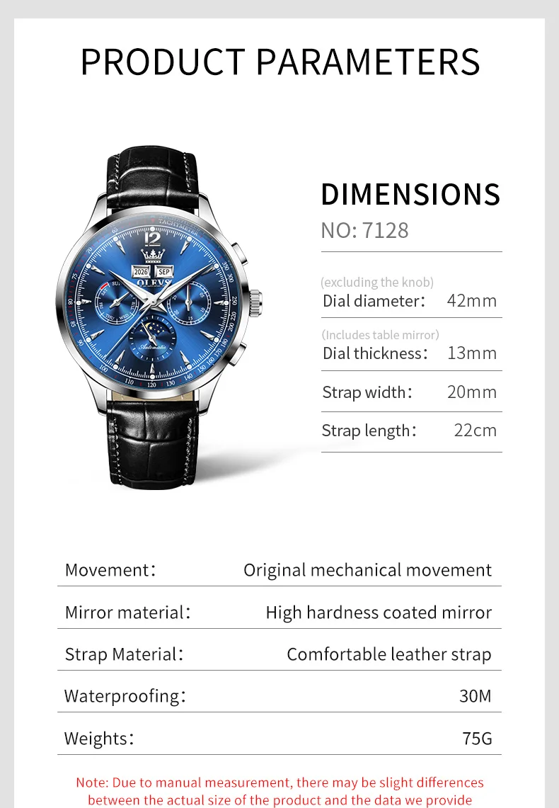 OLEVS 7128 Design Fashion Luxury Brands Waterproof Automatic Sports High Quality Man Mechanical Watch 12
