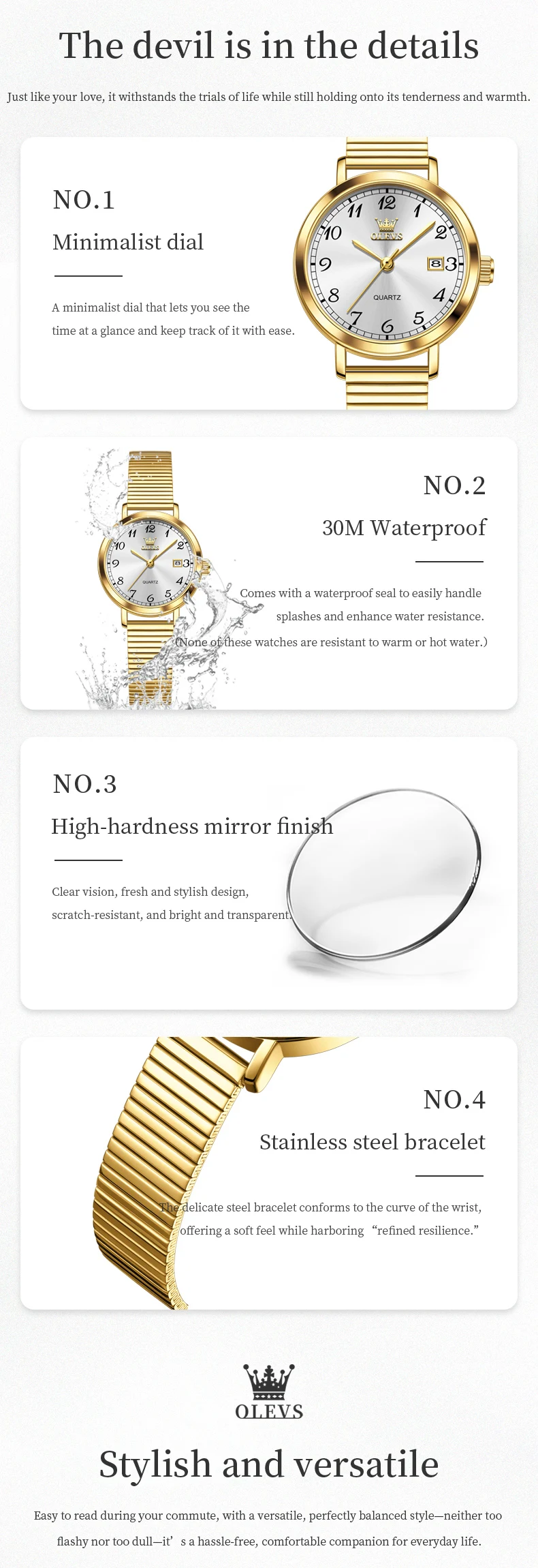 OLEVS 7130 Luxury Waterproof Luminous Design Fashion Calendar Sports Watch Stainless Steel Lady Woman Watch 6