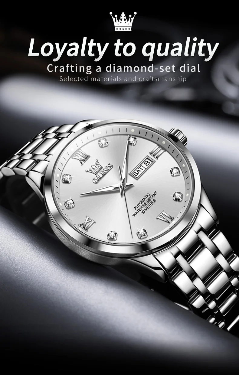 OLEVS 9946 Man Watch Fashion Stainless Steel Men Luxury Mechanical Automatic Classics Calendar Luminous Watch Watch for Men 12