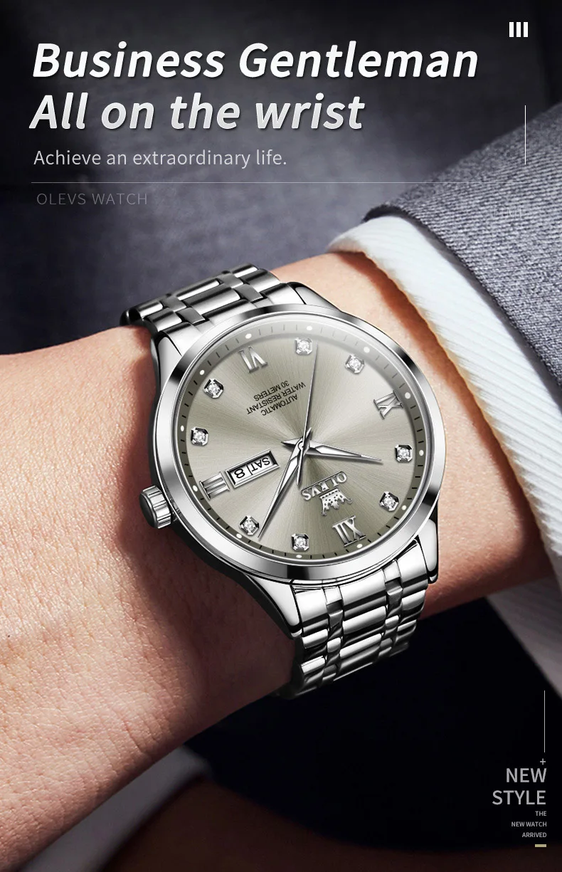 OLEVS 9946 Man Watch Fashion Stainless Steel Men Luxury Mechanical Automatic Classics Calendar Luminous Watch Watch for Men 13