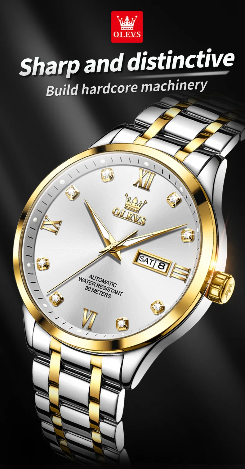 OLEVS 9946 Man Watch Fashion Stainless Steel Men Luxury Mechanical Automatic Classics Calendar Luminous Watch Watch for Men 2