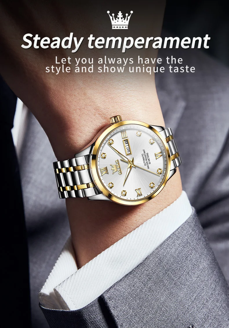 OLEVS 9946 Man Watch Fashion Stainless Steel Men Luxury Mechanical Automatic Classics Calendar Luminous Watch Watch for Men 3