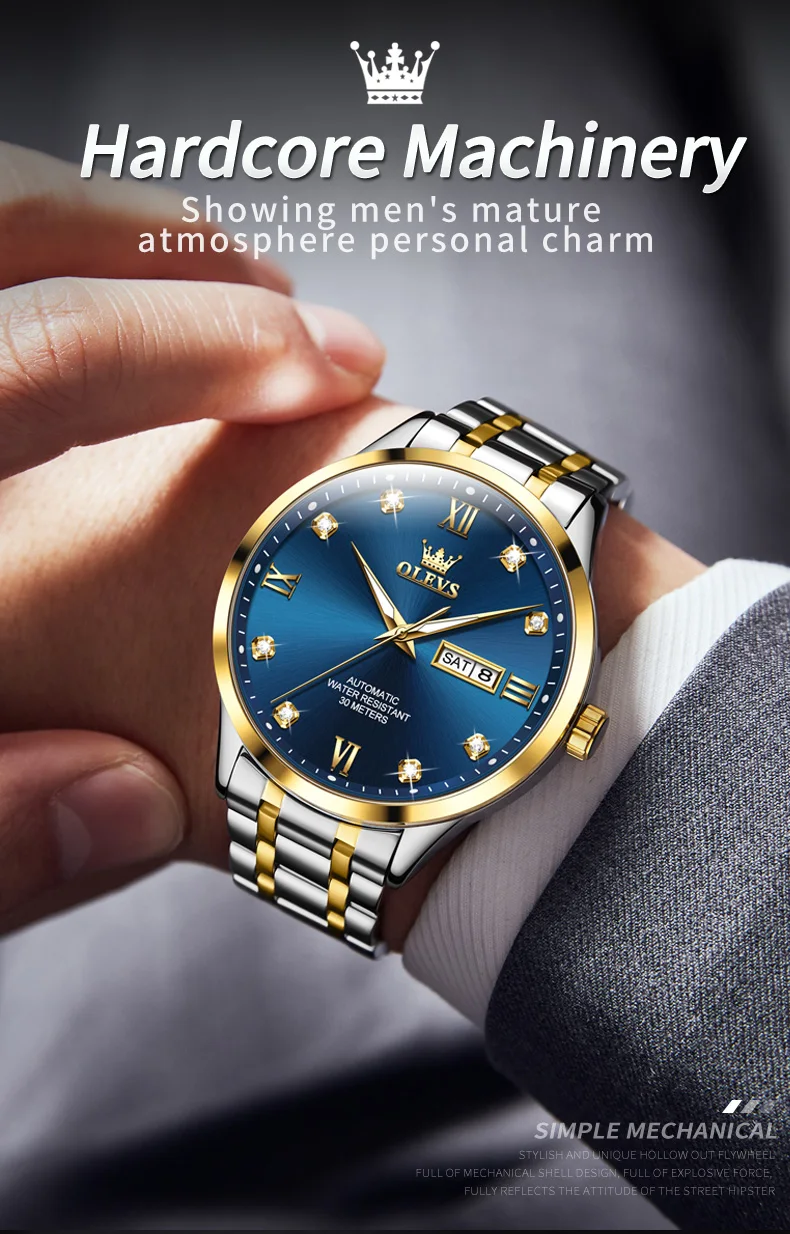 OLEVS 9946 Man Watch Fashion Stainless Steel Men Luxury Mechanical Automatic Classics Calendar Luminous Watch Watch for Men 5