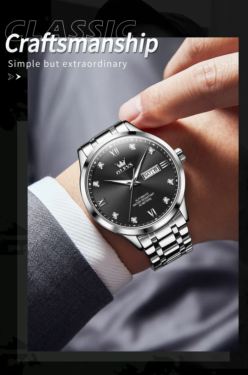 OLEVS 9946 Man Watch Fashion Stainless Steel Men Luxury Mechanical Automatic Classics Calendar Luminous Watch Watch for Men 6