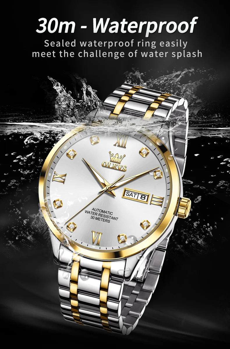 OLEVS 9946 Man Watch Fashion Stainless Steel Men Luxury Mechanical Automatic Classics Calendar Luminous Watch Watch for Men 9