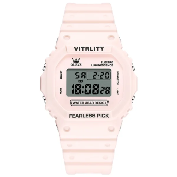 OLEVS 1122 Fashion Sports Youth Student Chronograph Multi-functional Watch Rubber Strap Man Digital Watch Pink