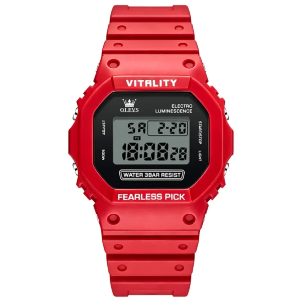 OLEVS 1122 Fashion Sports Youth Student Chronograph Multi-functional Watch Rubber Strap Man Digital Watch RED